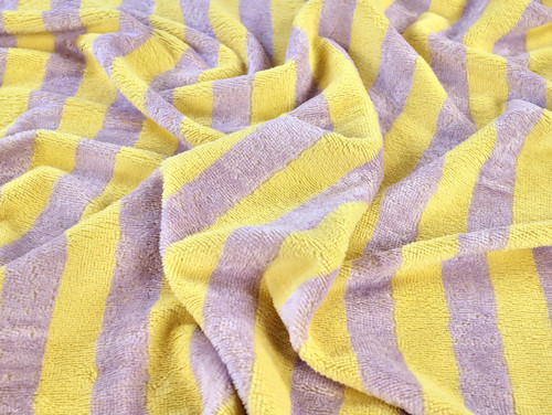 Dressmaking Fabric | Roman Stripe Cotton & Bamboo Towelling - Lilac & Yellow | Fabric Godmother 