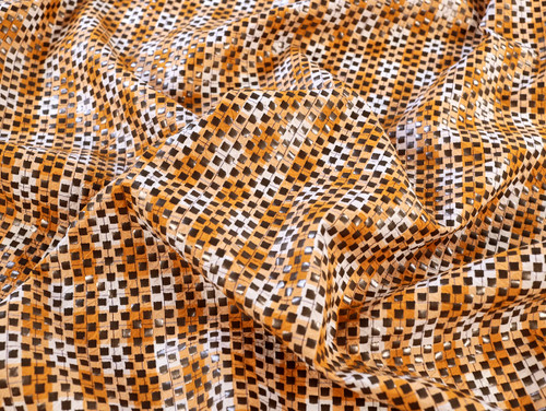Dressmaking Fabric | Alexis Check Foil Cotton- Orange |Fabric Godmother