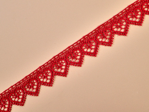 Haby | Heart Guipure Lace Trim 32mm - Red | Fabric Godmother