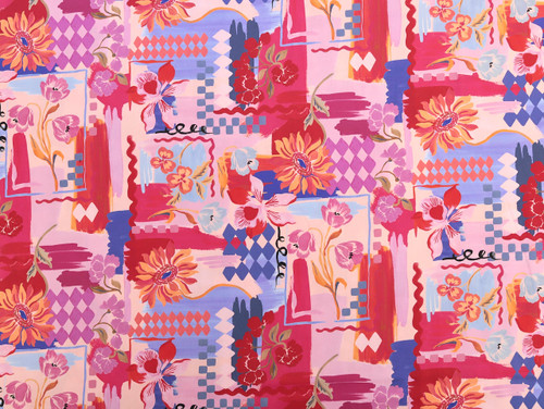 Dressmaking Fabric | Coastal Blossom Cotton Satin - Magenta | Fabric Godmother 