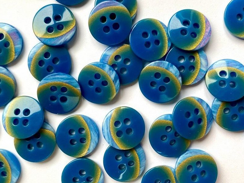 Haberdashery | Crescent Button - 12mm - Blue & Yellow | Fabric Godmother 