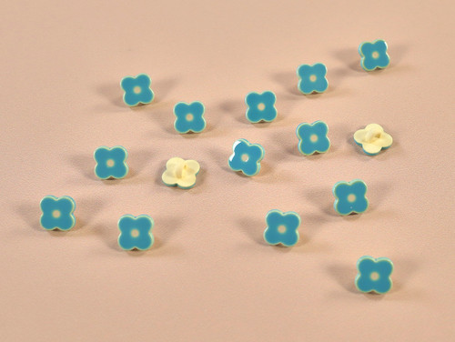 Dressmaking Fabric | Retro Flower Button - 12mm - Blue | Fabric Godmother 