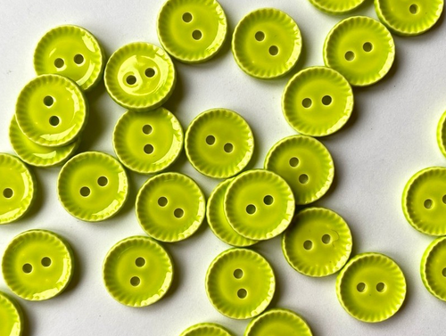 Dressmaking Fabric | Raised Edge Button - 12mm - Lime | Fabric Godmother 