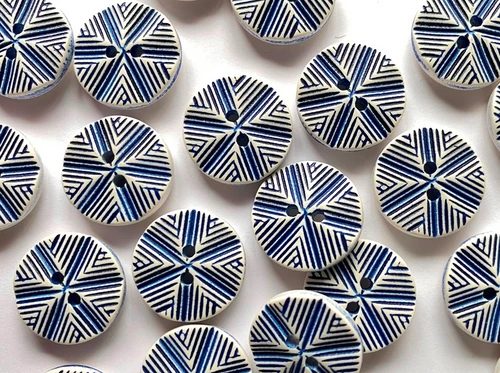 Dressmaking Fabric | Recycled Engraved Button - 18mm - Blue | Fabric Godmother 