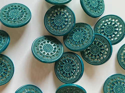 Dressmaking Fabric | Kaleidoscope Button - 18mm - Teal | Fabric Godmother 