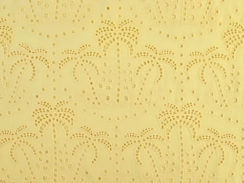 Dressmaking Fabric | Palm Tree Cotton Broderie Anglaise - Butter Yellow | Fabric Godmother 