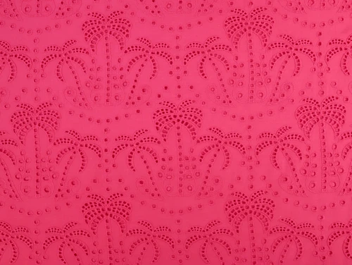 Dressmaking Fabric | Palm Tree Cotton Broderie Anglaise - Raspberry | Fabric Godmother 