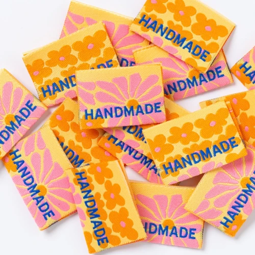 Little Rosy Cheeks | 'Handmade' Flower Power Woven Labels - Yellow | Fabric Godmother