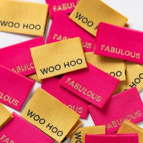 Little Rosy Cheeks | 'Fabulous/ Wahoo' Woven Labels - Pink | Fabric Godmother