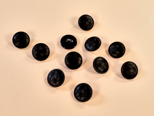 Dressmaking Fabric | Leaf Engraved Shank Button - 24mm - Black | Fabric Godmother 