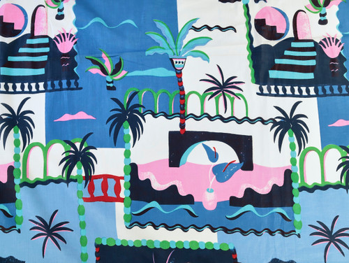 Dressmaking Fabric | Paradise Palms Hand Block Print -  Blue | Fabric Godmother 