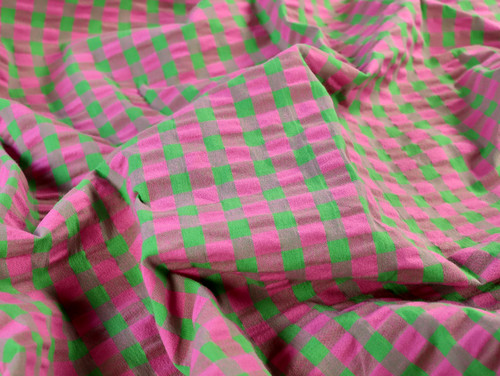 Dressmaking Fabric | Fabio Gingham Cotton Seersucker - Pink & Green | Fabric Godmother 