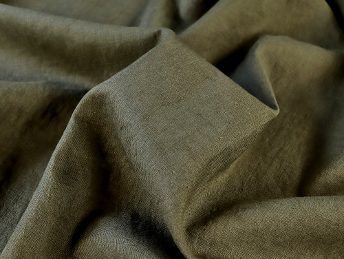 Dressmaking Fabric | Washed 100%  Linen - Khaki Green | Fabric Godmother