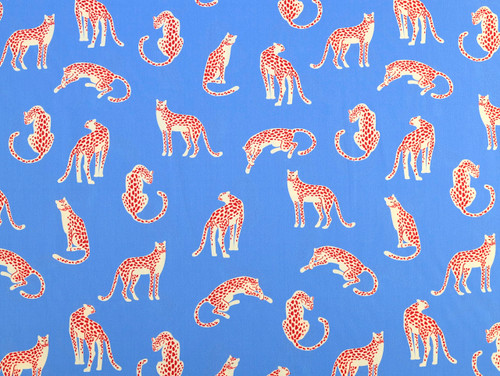 Dressmaking Fabric | Leopard Whispers Cotton Poplin - Blue | Fabric Godmother 