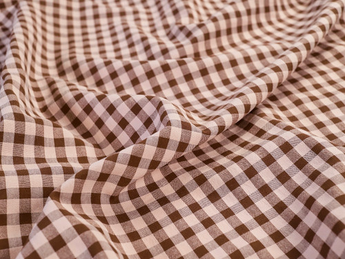 Dressmaking Fabric | Gwyneth Gingham Cotton Seersucker - Brown & Pink | Fabric Godmother 