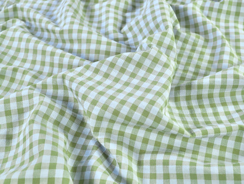 Dressmaking Fabric | Gwyneth Gingham Cotton Seersucker - Sage & Sky | Fabric Godmother 