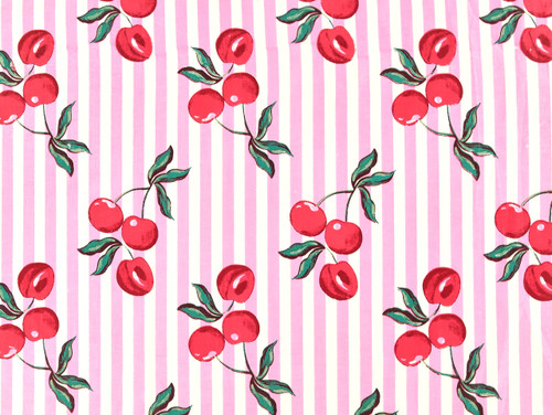 Dressmaking Fabric | Cherry Stripe Hand Block Print -  Pink | Fabric Godmother 