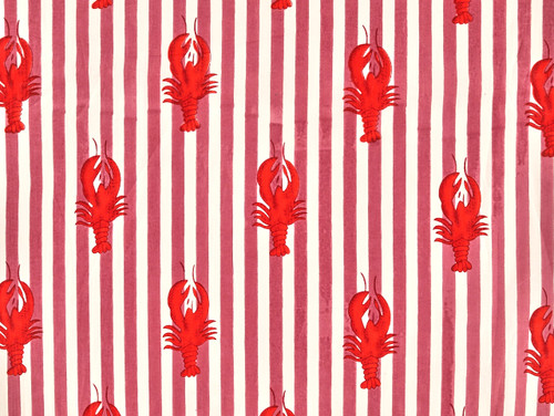 Dressmaking Fabric | Indria Lobster Stripe Hand Block Print - Rose | Fabric Godmother 