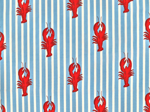 Dressmaking Fabric | Indria Lobster Stripe Hand Block Print - Light Blue | Fabric Godmother 