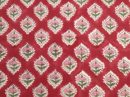 Dressmaking Fabric | Inaya Floral Hand Block Print - Burgundy | Fabric Godmother 