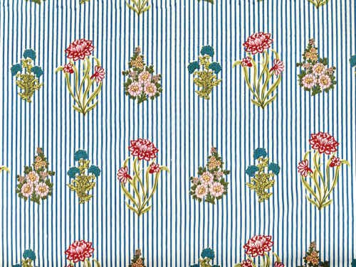 Dressmaking Fabric | Ana Floral Stripe Hand Block Print - Blue | Fabric Godmother 