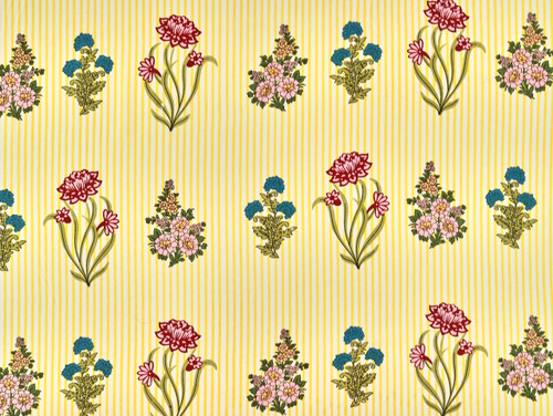Dressmaking Fabric | Ana Floral Stripe Hand Block Print - Yellow | Fabric Godmother 