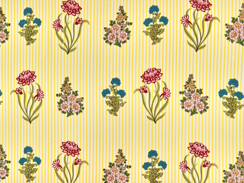 Dressmaking Fabric | Ana Floral Stripe Hand Block Print - Yellow | Fabric Godmother 