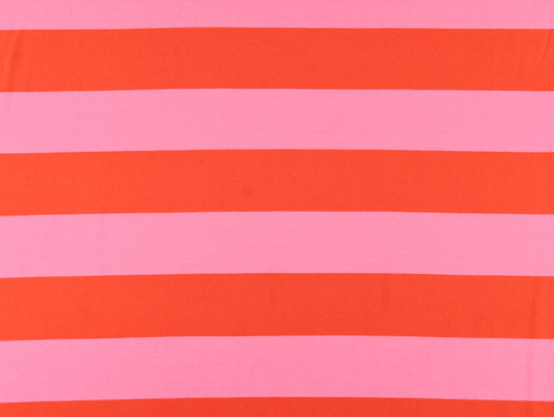 Dressmaking Fabric | Paxon Stripe French Terry - Pink & Orange | Fabric Godmother