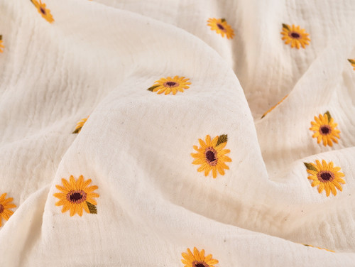 Dressmaking Fabric | Fiore Embroidered Double Gauze - Cream | Fabric Godmother 