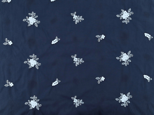 Dressmaking Fabric | Norine Floral Embroidered Cotton - Navy | Fabric Godmother