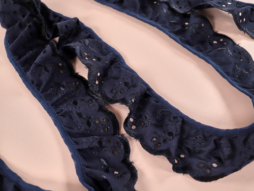 Gathered Broderie Anglaise Trim - 50mm - Midnight