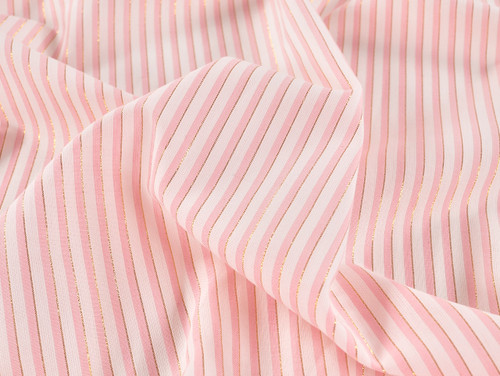Dressmaking Fabric | Ivo Lurex Stripe Cotton - Ivory & Pink | Fabric Godmother