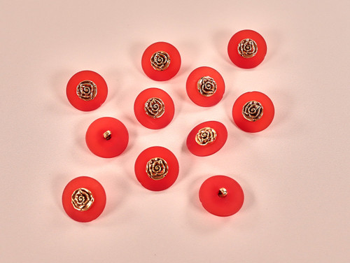 Haberdashery | Gold Rose Shank Button - 24mm - Red | Fabric Godmother
