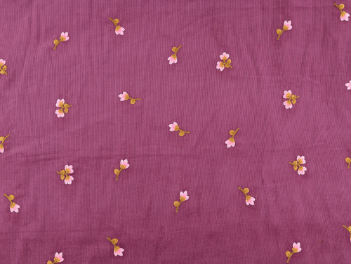 Dressmaking Fabric | Catherine Embroidered Needlecord - Purple | Fabric Godmother