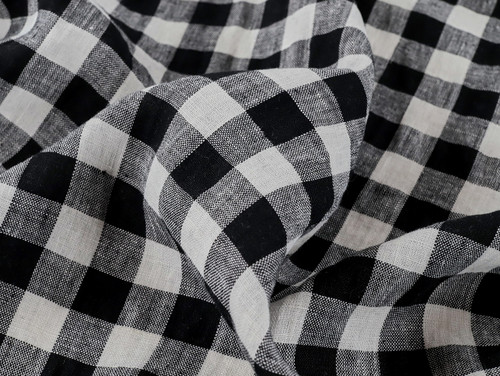 Dressmaking Fabric | Tabitha Gingham Tumbled Linen - Black & White | Fabric Godmother