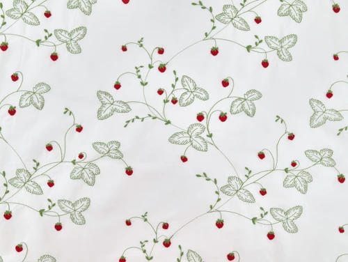 Dressmaking Fabric | Strawberry Patch Embroidered Cotton - White| Fabric Godmother