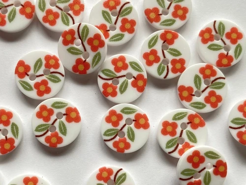 Haberdashery | Orange Flower Buttons - 12mm - White | Fabric Godmother 