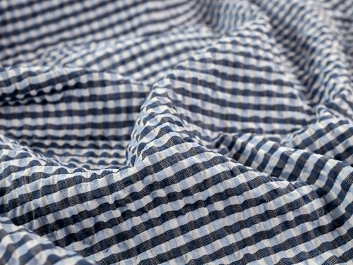 Dressmaking Fabric | Archie Gingham Seersucker - Navy | Fabric Godmother 