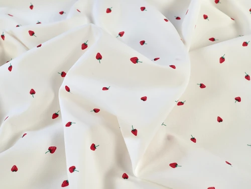 Dressmaking Fabric | Ivelle Strawberry Cotton Poplin - Ivory | Fabric Godmother 