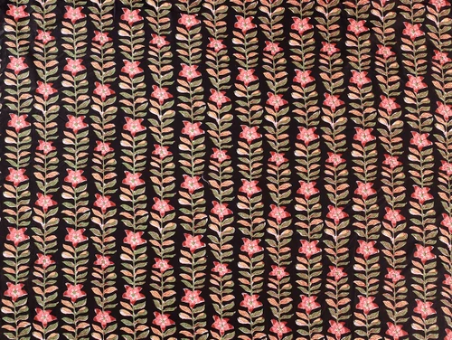 Dressmaking Fabric | Tanvi Floral Hand Block Print Cotton - Black | Fabric Godmother 
