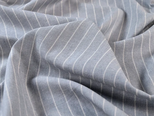 Dressmaking Fabric | Magnus Pinstripe Viscose & Linen - Soft Blue | Fabric Godmother