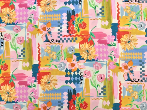 Dressmaking Fabric | Coastal Blossom Cotton Satin - Light Pink | Fabric Godmother 