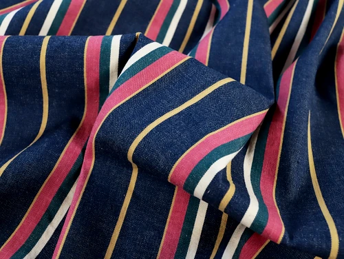 Dressmaking Fabric | Seb Stripe Stretch Denim - Navy | Fabric Godmother