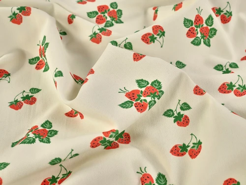 Dressmaking Fabric | Strawberry Fayre Denim - Cream | Fabric Godmother