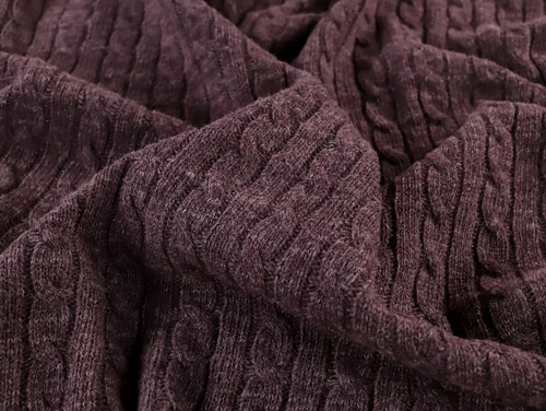 Dressmaking Fabric | Eva Rescued Wool Cable Knit - Plum | Fabric Godmother 