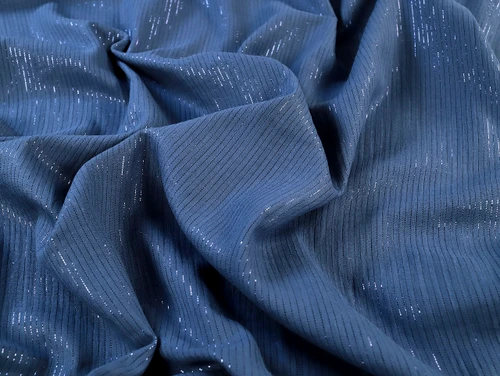 Dressmaking Fabric | Ashlyn Stripe Lurex Double Gauze - Blue | Fabric Godmother