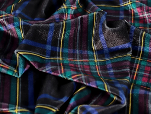 Dressmaking Fabric | Brodie Tartan Stretch Velvet - Black | Fabric Godmother