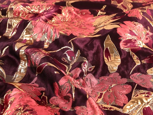 Dressmaking Fabric | Vilma Floral Metallic Brocade - Burgundy | Fabric Godmother 