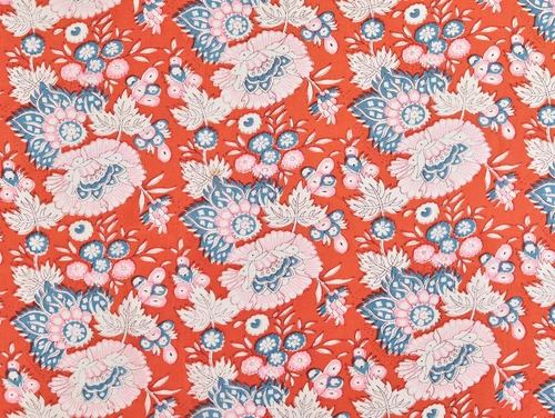 Dressmaking Fabric | Marta Floral Hand Block Print - Red | Fabric Godmother 