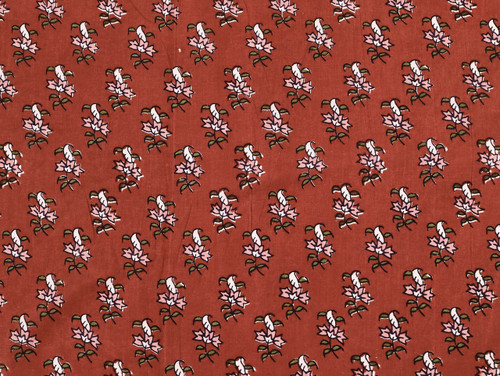 Dressmaking Fabric | Renate Floral Hand Block Print - Rust | Fabric Godmother 